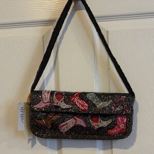 BNWT MADE IN INDIA Embroidered Beaded Western Cowboy Boots Shoulder Bag
